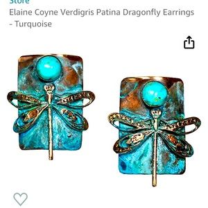 Elaine Coyne Verdigris Patina and Turquise Dragonfly Earrings